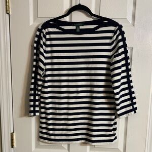 Lauren Ralph Lauren Navy & White Striped Boatneck Top
